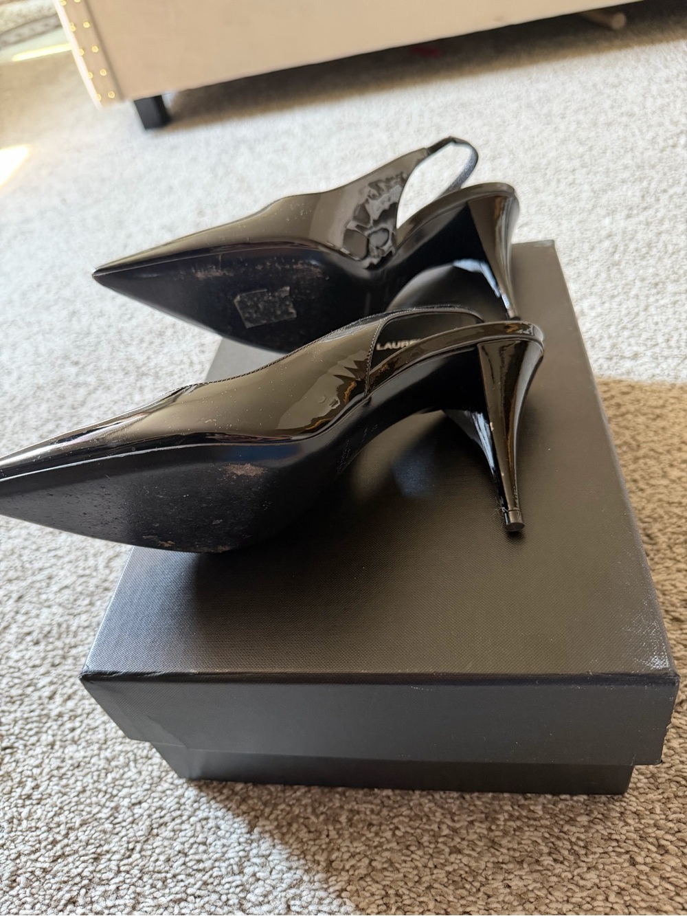 Saint Laurent Black Patent Leather Pointed Slingback Pumps - Picture 4 of 4